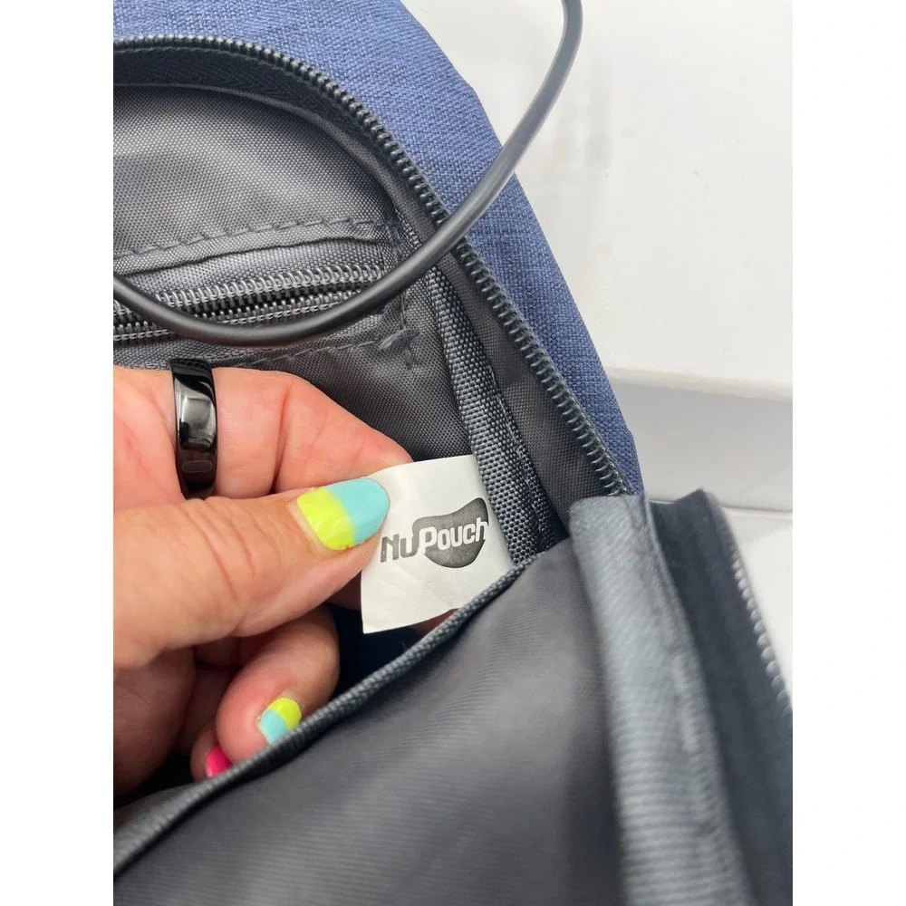 NuPouch Mens Blue Sling Bag Anti Theft Crossbody Backpack with USB Port